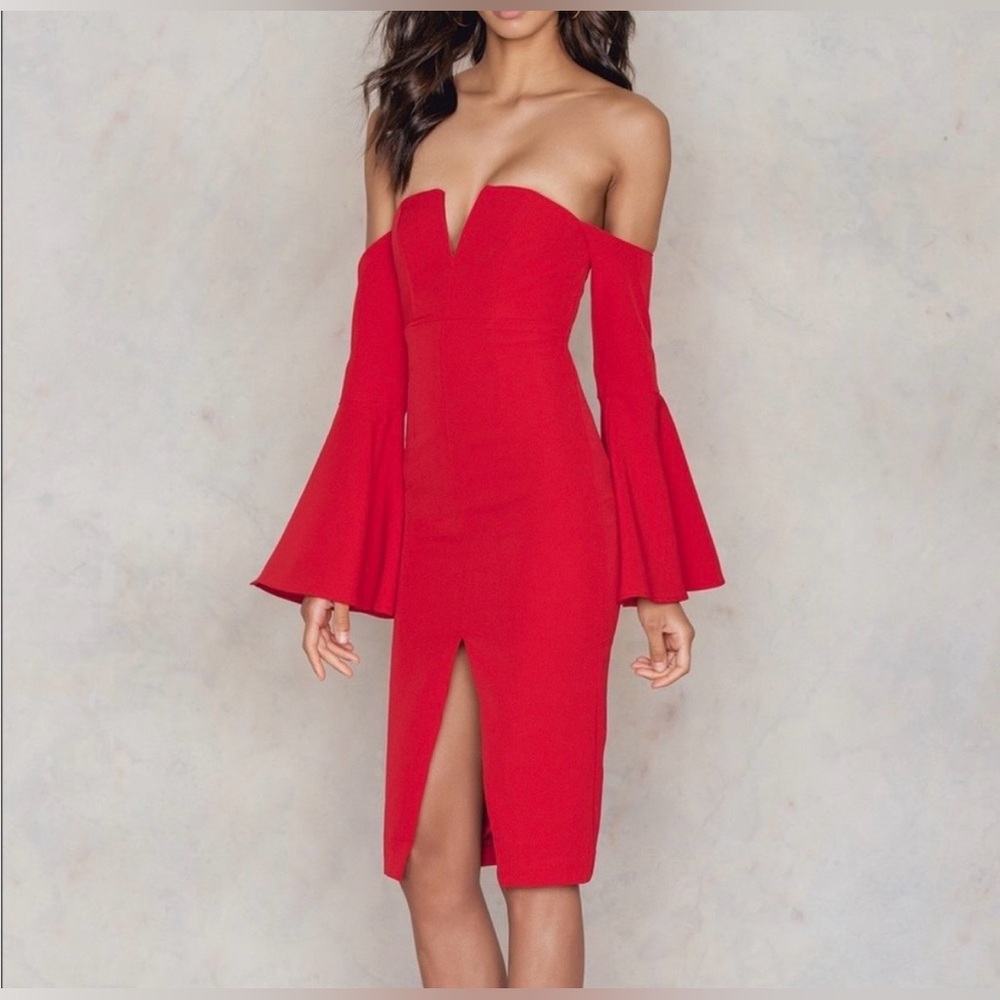 BNWT Bardot Jasmine Red Midi Split Dress Size XS